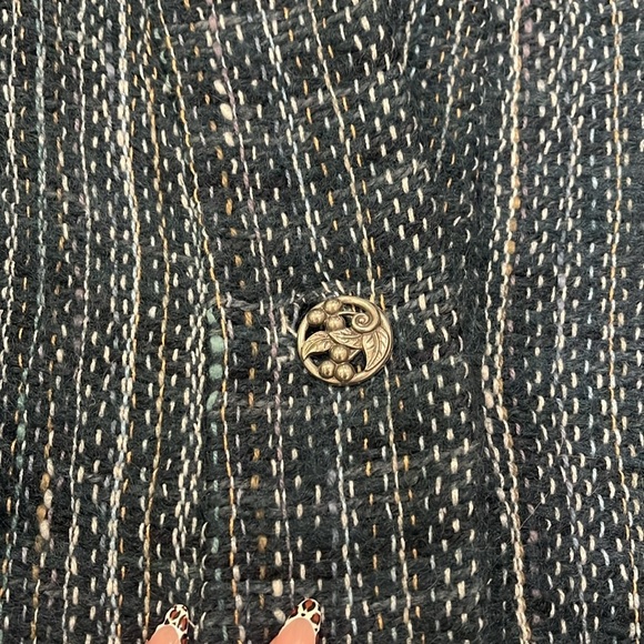 OOAK Vintage sweater overcoat oversized lagenlook RARE teal plaid pockets unique - Picture 10 of 11